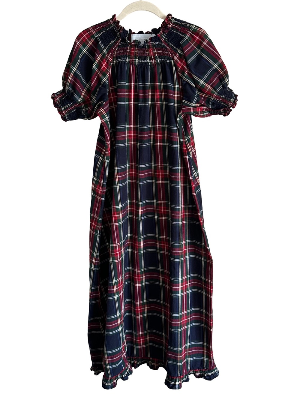 Hill House Home The Caroline Nap Dress Navy Tartan Plaid Smocked Midi Holiday L